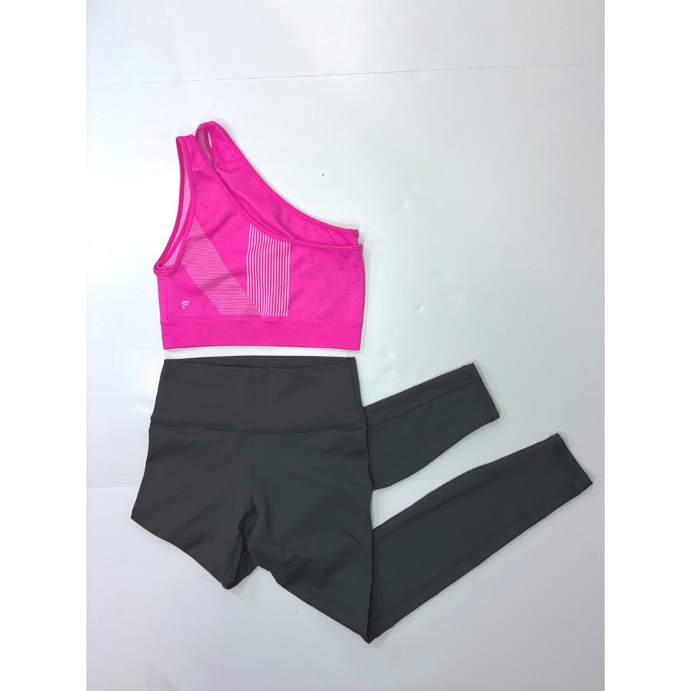 Fabletics Bundle Womens Pink Sports Bra & Gray Leggings Activewear Set
